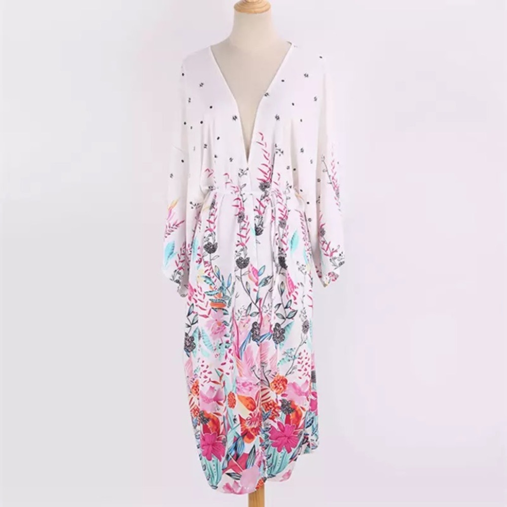 SOLD OUT CLEARANCE Multi Color Floral Kimono Coverup Beach Wrap - Picture 6 of 6